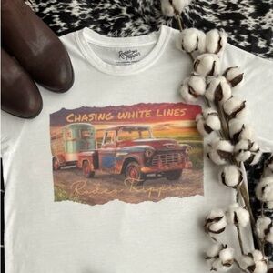 'Chasing White Lines' White Graphic Tee